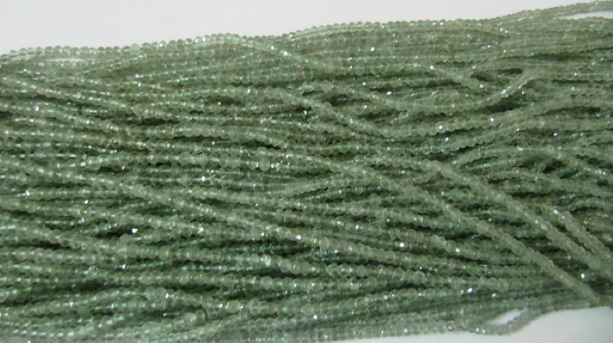 Natural Green Amethyst Rondelle Faceted 3-4mm Size Beads Strand 13 inches Long