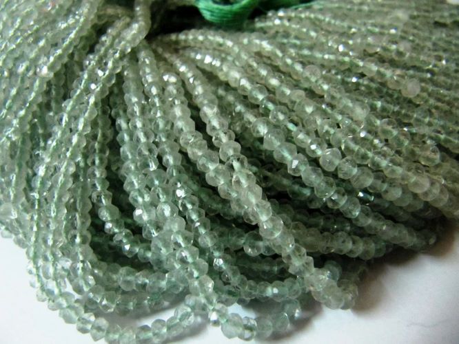 Natural Green Amethyst Rondelle Faceted 3-4mm Size Beads Strand 13 inches Long