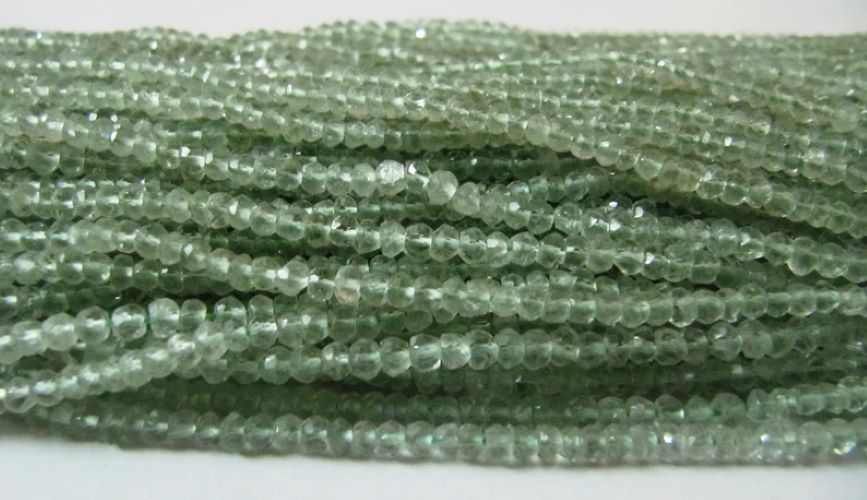 Natural Green Amethyst Rondelle Faceted 3-4mm Size Beads Strand 13 inches Long