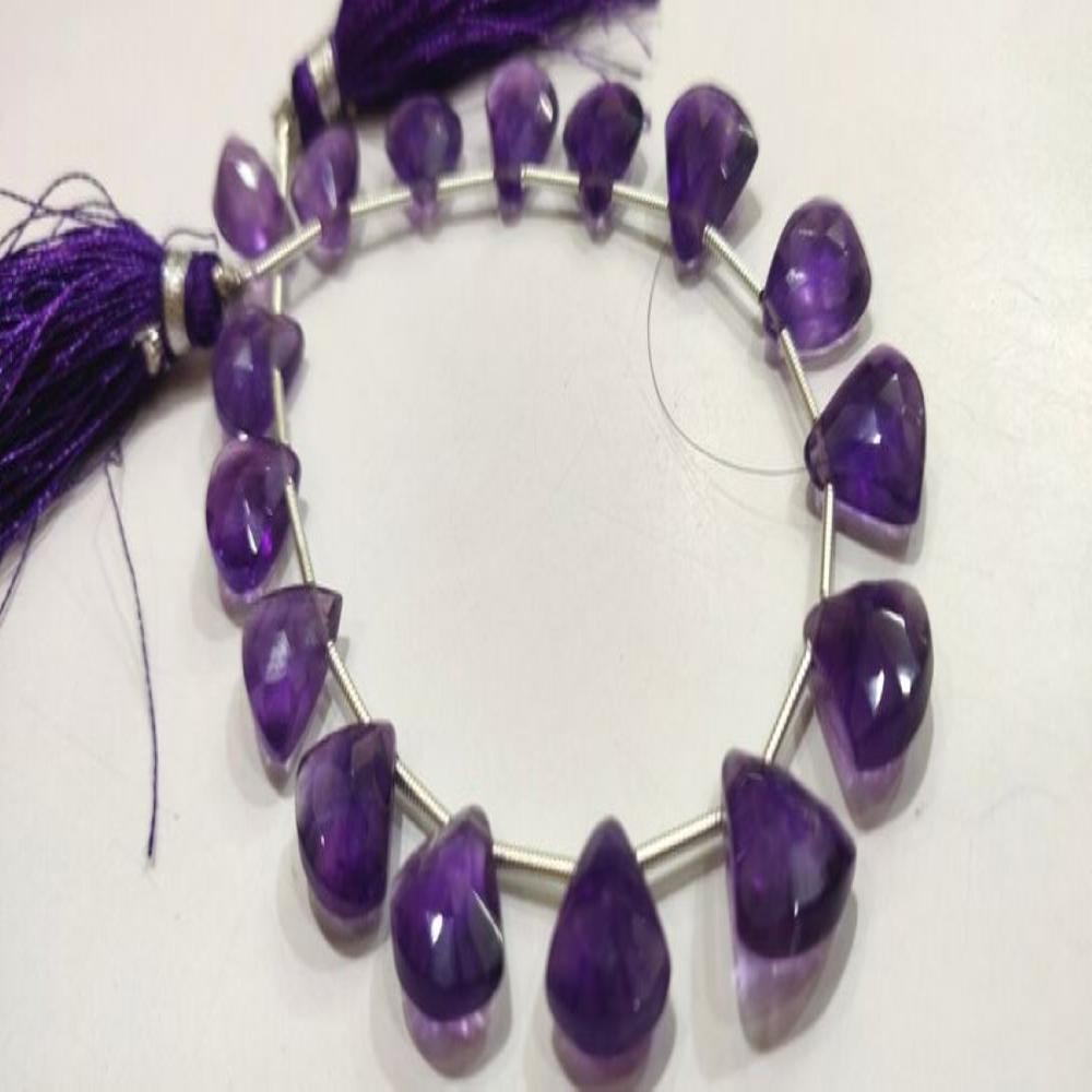 Natural Amethyst Trillian Shape Briolette 10 to 15mm Beads Sold per Strand 8 Inches Long 