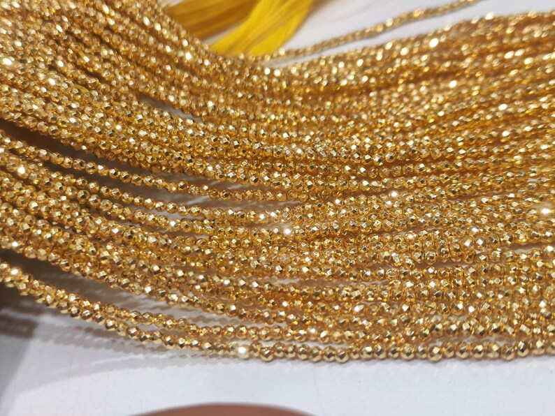 Natural Golden Pyrite Rondelle Faceted Beads 2mm Tiny Size sold Per Strand 12 inches Long