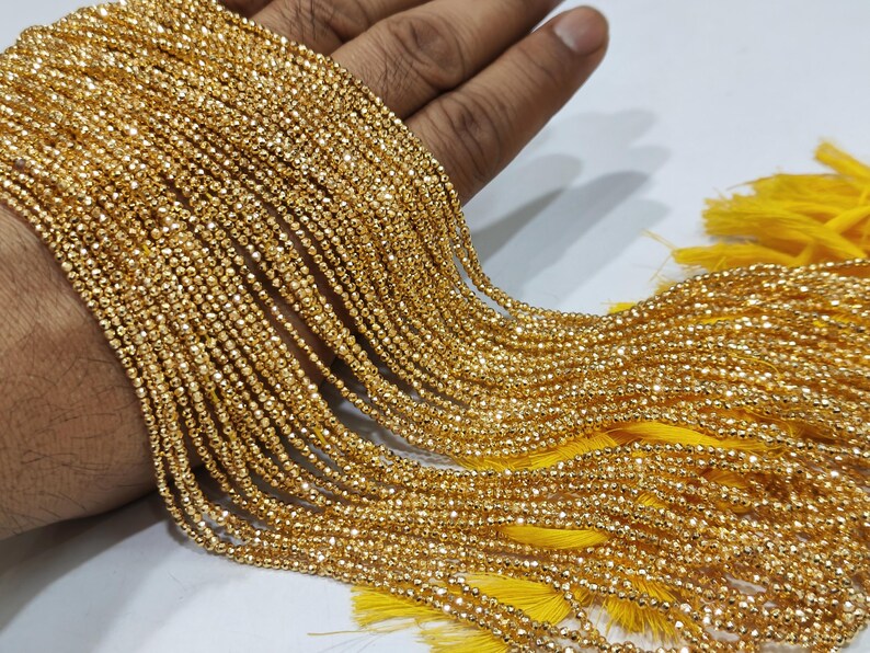 Natural Golden Pyrite Rondelle Faceted Beads 2mm Tiny Size sold Per Strand 12 inches Long