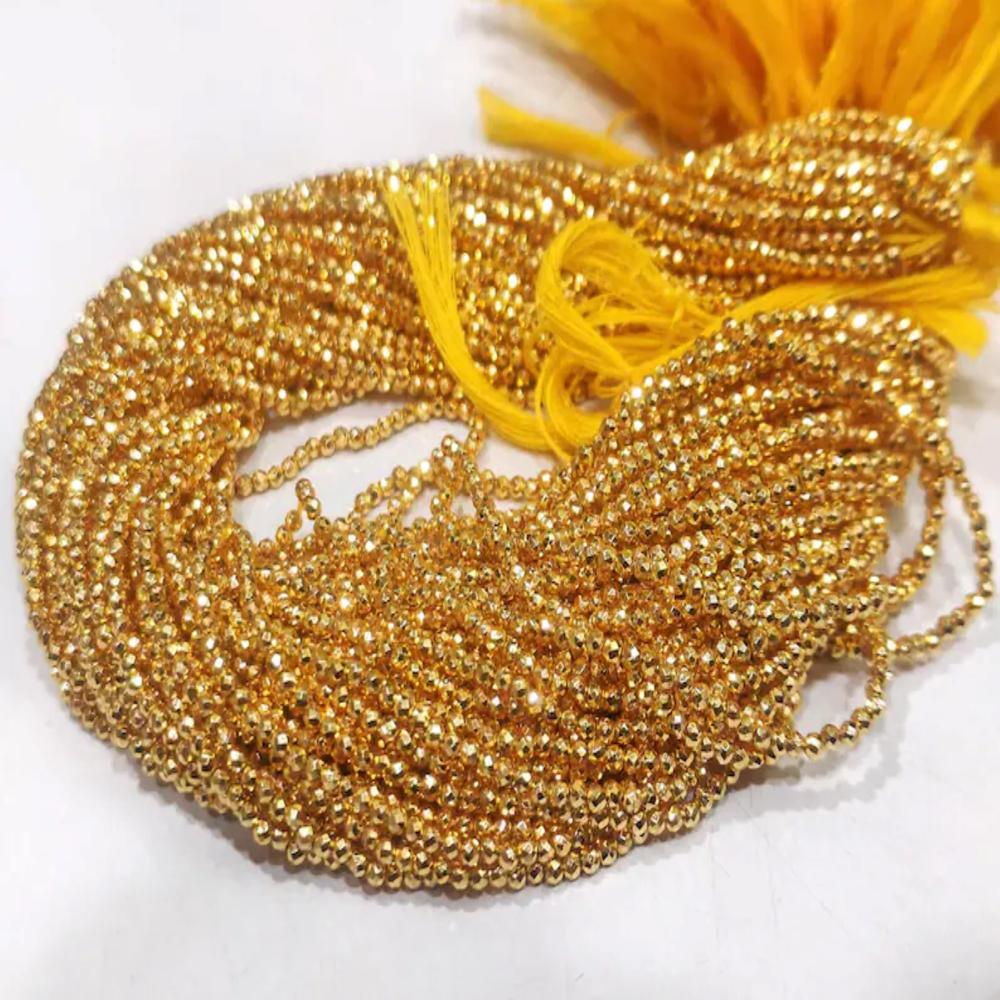 Natural Golden Pyrite Rondelle Faceted Beads 2mm Tiny Size sold Per Strand 12 inches Long