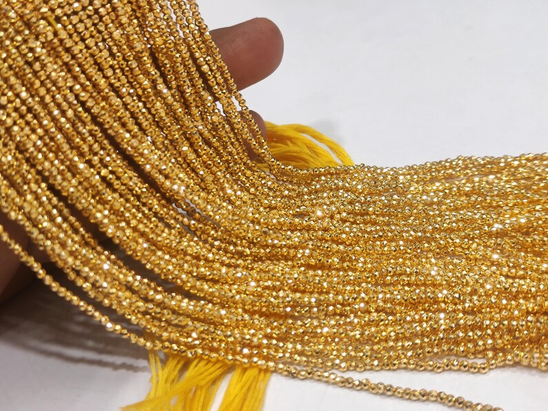 Natural Golden Pyrite Rondelle Faceted Beads 2mm Tiny Size sold Per Strand 12 inches Long
