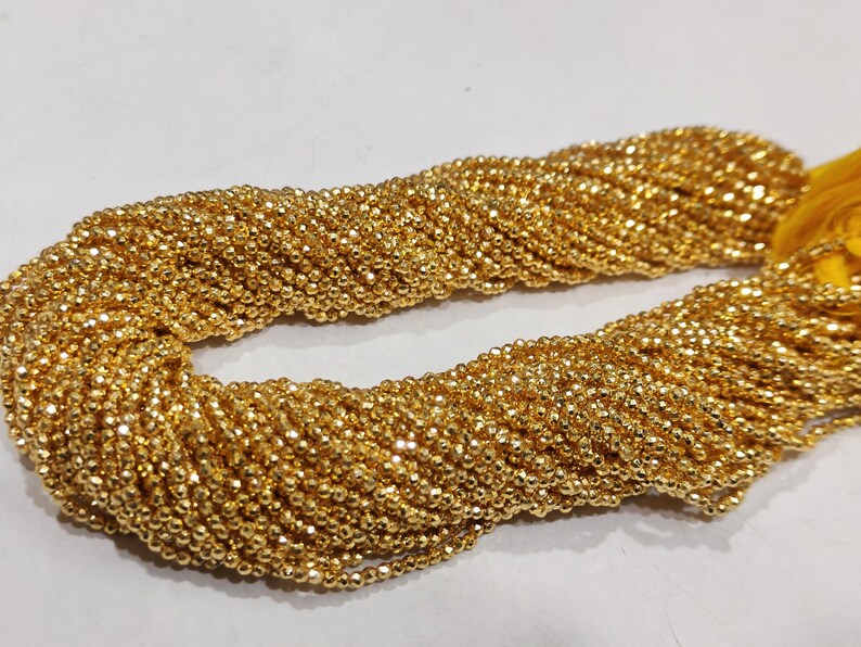 Natural Golden Pyrite Rondelle Faceted Beads 2mm Tiny Size sold Per Strand 12 inches Long