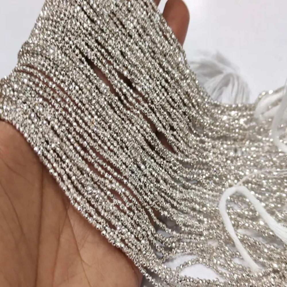 Natural Silver Pyrite Rondelle Faceted Beads 2mm Tiny Size sold Per Strand 12 inches Long