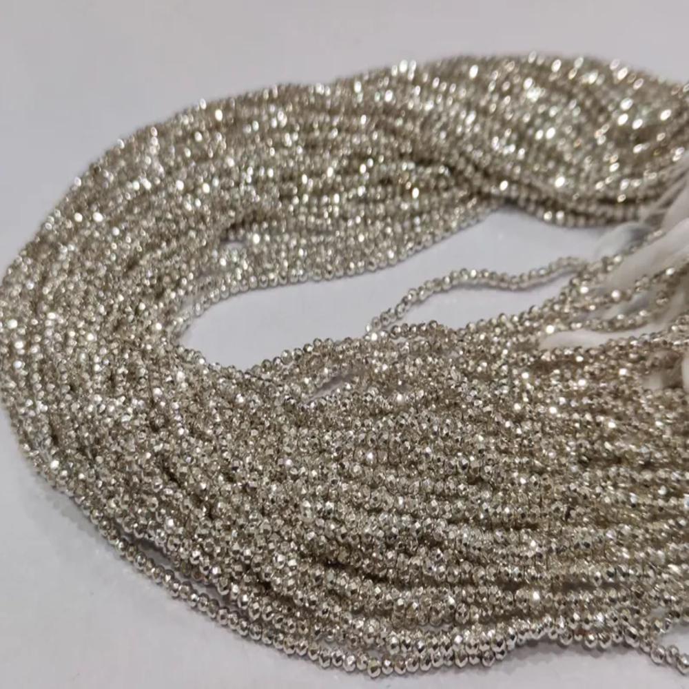 Natural Silver Pyrite Rondelle Faceted Beads 2mm Tiny Size sold Per Strand 12 inches Long