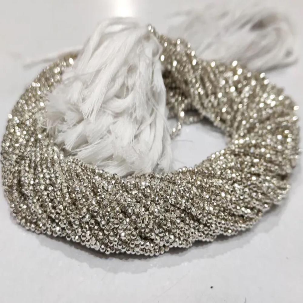 Natural Silver Pyrite Rondelle Faceted Beads 2mm Tiny Size sold Per Strand 12 inches Long