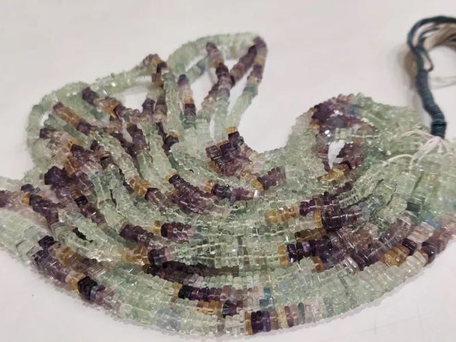 Natural Multi Fluorite Heishi Cut 4mm Square Beads Sold Per Strand 8 inches Long