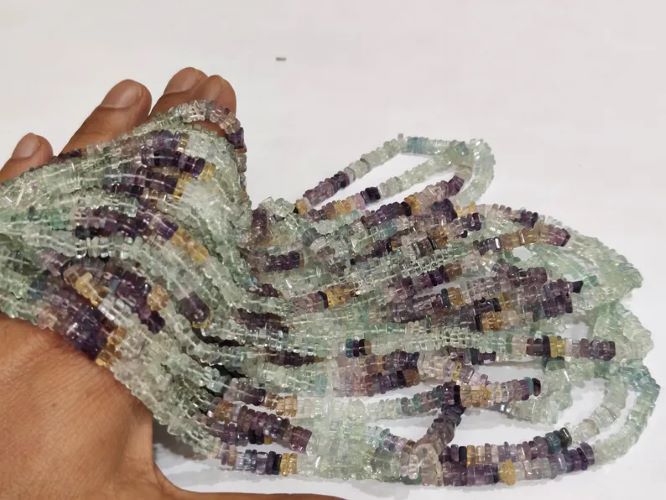Natural Multi Fluorite Heishi Cut 4mm Square Beads Sold Per Strand 8 inches Long