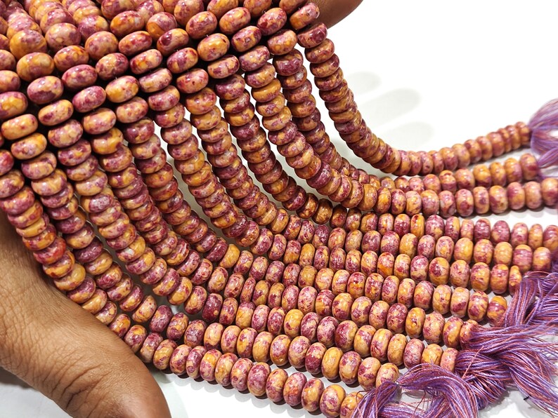 Natural Pink Orange Copper Turquoise Gemstone Rondelle Plain Smooth 8mm Beads Sold per Strand 8 Inches Long.