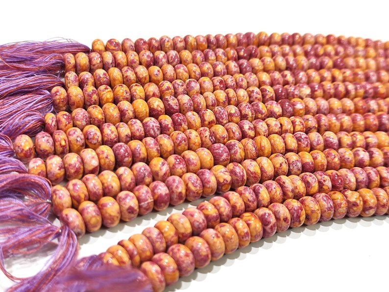 Natural Pink Orange Copper Turquoise Gemstone Rondelle Plain Smooth 8mm Beads Sold per Strand 8 Inches Long.