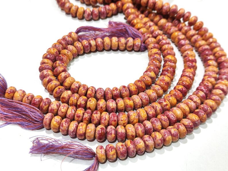 Natural Pink Orange Copper Turquoise Gemstone Rondelle Plain Smooth 8mm Beads Sold per Strand 8 Inches Long.