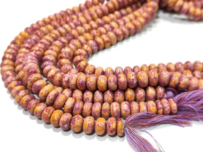 Natural Pink Orange Copper Turquoise Gemstone Rondelle Plain Smooth 8mm Beads Sold per Strand 8 Inches Long.