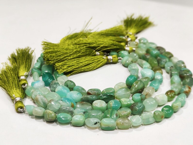 Natural Peruvian Opal Nugget Tumbled Smooth Beads Green Gemstone Beads sold per Strand 8 inches long