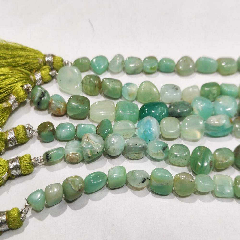 Natural Peruvian Opal Nugget Tumbled Smooth Beads Green Gemstone Beads sold per Strand 8 inches long
