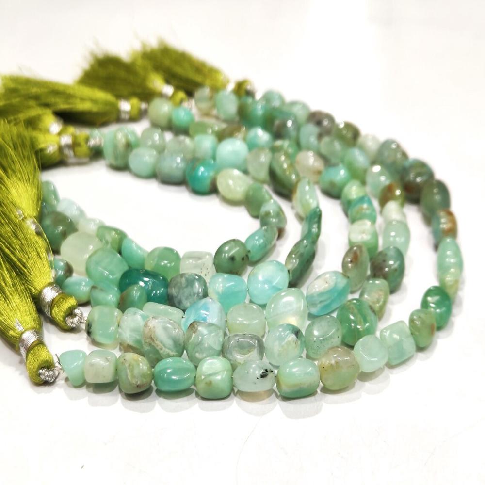 Natural Peruvian Opal Nugget Tumbled Smooth Beads Green Gemstone Beads sold per Strand 8 inches long