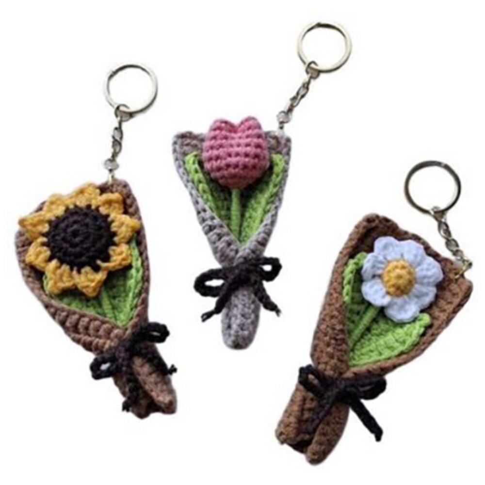 Crochet Flower Bouquet Keychain - Color: Mixed (Pink