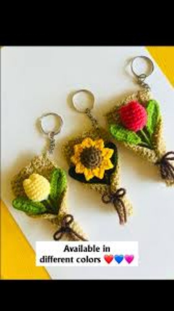 Crochet Flower Bouquet Designer Keychain - Color: Multicolor