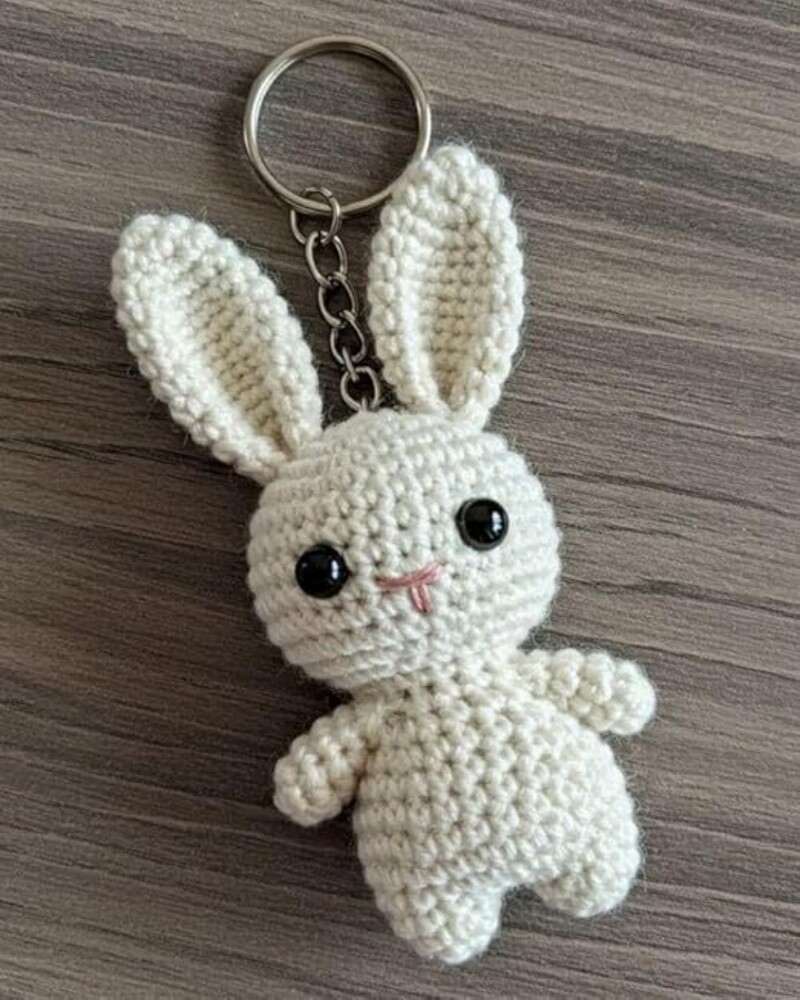 Crochet Rabbit Keychain - Color: White