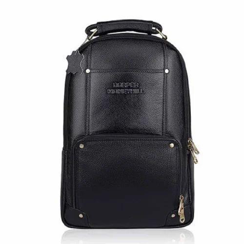 Black Leather Executive Office Backpack Water Resistant Bag
