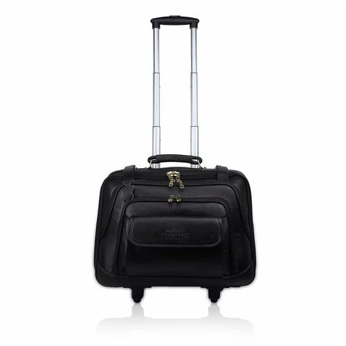 Black Leather Trolley Bag