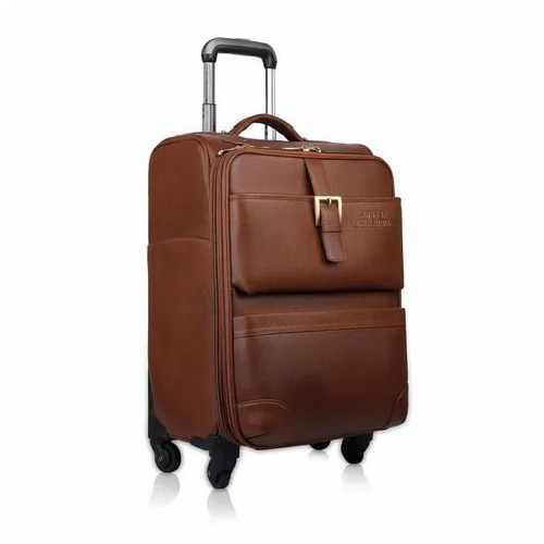 Brown Leather Luggage Trolley Bag