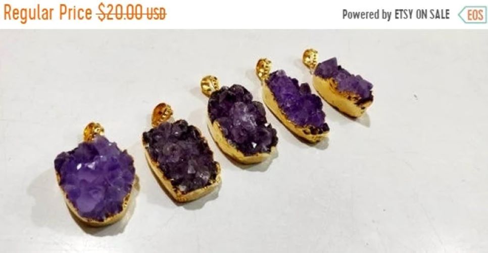 Natural Amethyst Raw Druzy Pendant , 24 Kt Gold Electroplated Freeform Shape Druzy Size 30to40mm Pendant - Color: Purple
