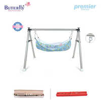 4ft 4frp Round Folding Ss Baby Cradles - Frp Frame Stainless Steel Stand, Blue Silver, Foldable Design, Mosquito Net