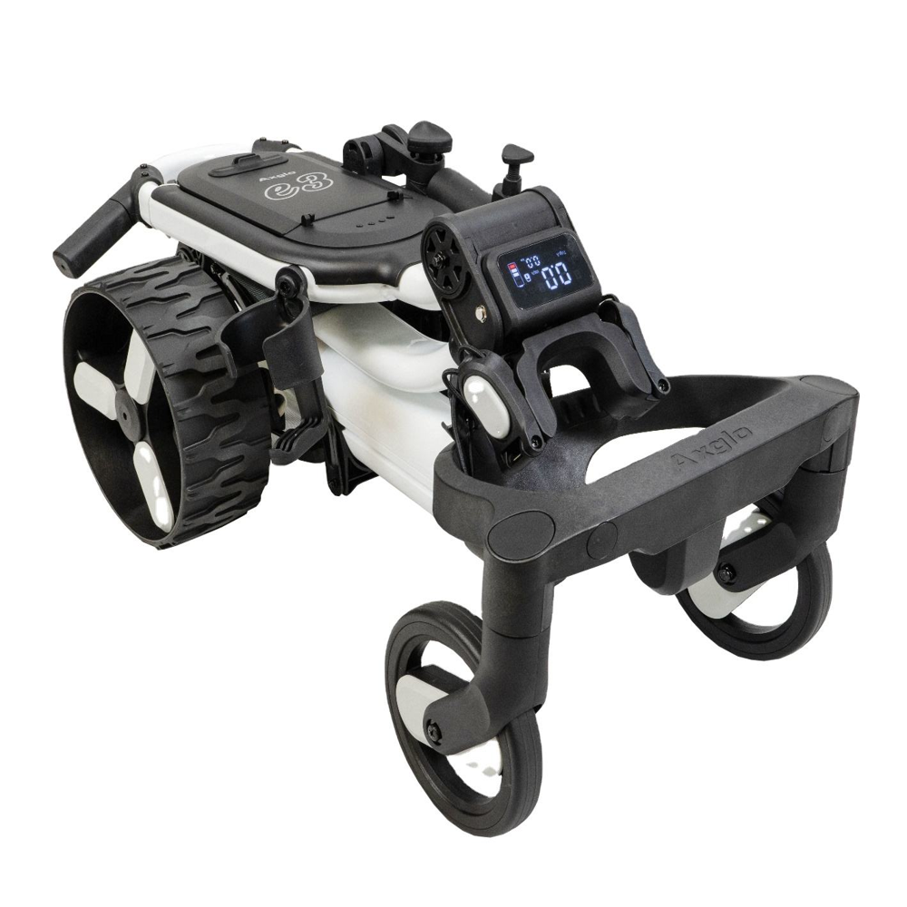 Factory Direct Smart Follow-me Electric Golf Push Cart Lightweight 4-wheel Foldable Golf Push Trolley With Umbrella Holder - Color: Black And White