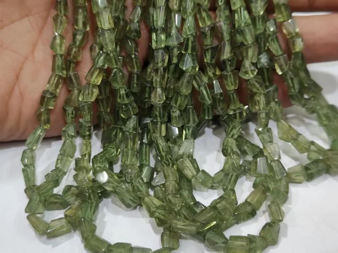 Natural Green Apatite Faceted Nugget Tumbled 5 to 8mm Beads Sold Per Strand 8 Inches Long