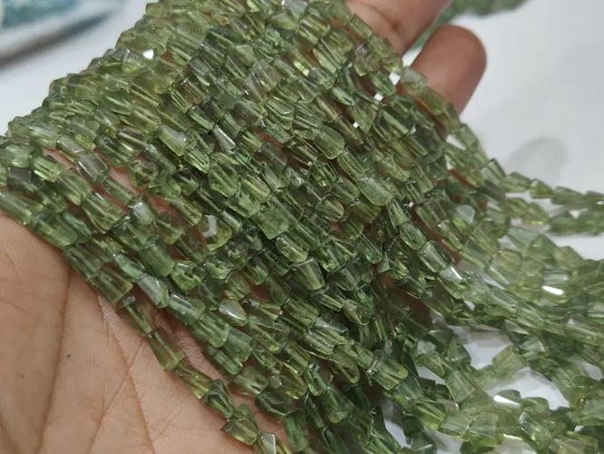 Natural Green Apatite Faceted Nugget Tumbled 5 to 8mm Beads Sold Per Strand 8 Inches Long