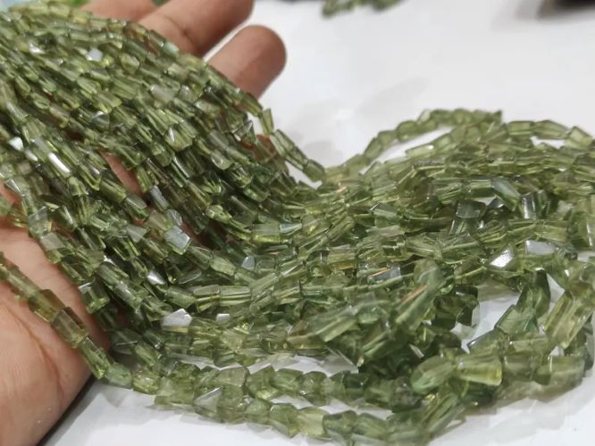 Natural Green Apatite Faceted Nugget Tumbled 5 to 8mm Beads Sold Per Strand 8 Inches Long