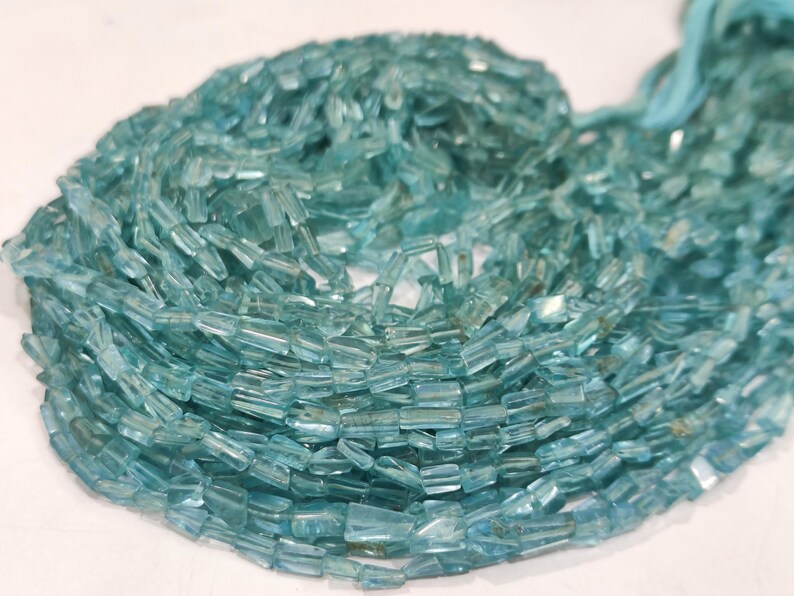 Natural Blue Apatite Faceted Nugget Tumbled 5 To 8mm Beads Sold Per Strand 8 Inches Long - Beads Material: Stone