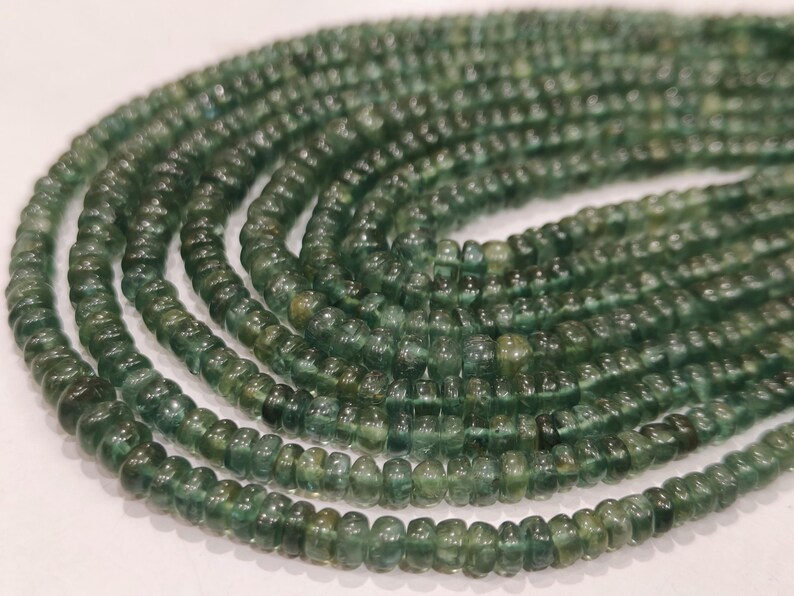 Natural Green Apatite Rondelle Smooth 3 to 5mm Graduated Beads Sold Per Strand 8 Inches Long