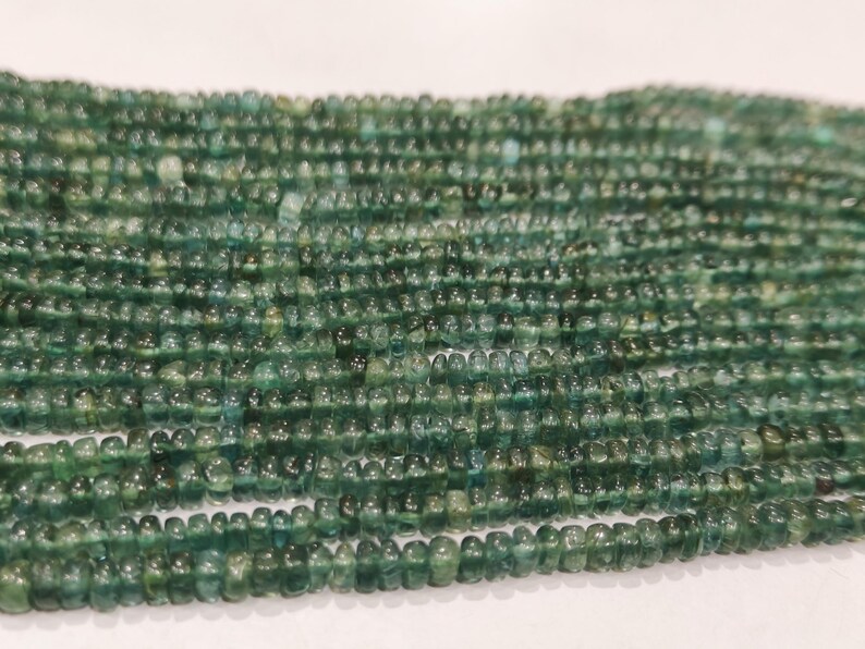 Natural Green Apatite Rondelle Smooth 3 to 5mm Graduated Beads Sold Per Strand 8 Inches Long