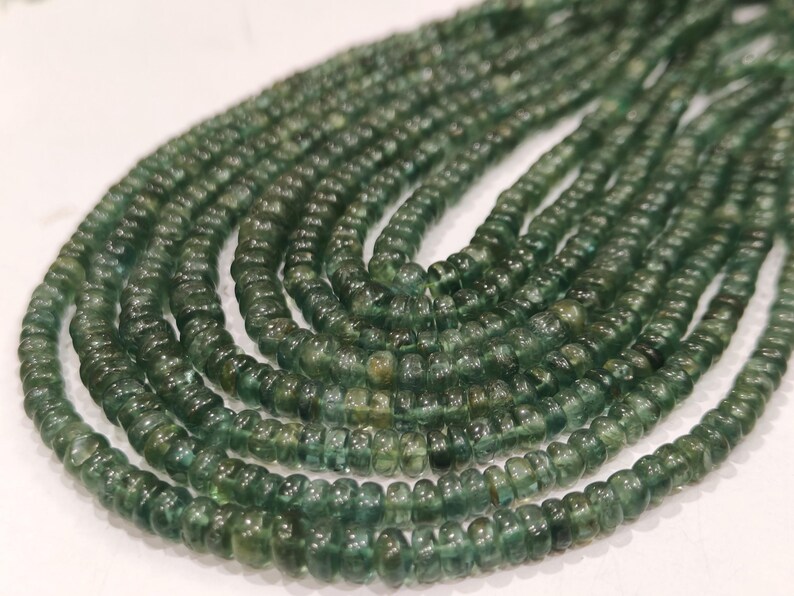 Natural Green Apatite Rondelle Smooth 3 to 5mm Graduated Beads Sold Per Strand 8 Inches Long