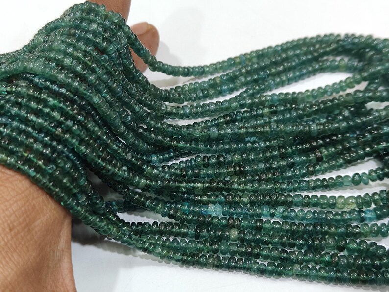Natural Green Apatite Rondelle Smooth 3 to 5mm Graduated Beads Sold Per Strand 8 Inches Long