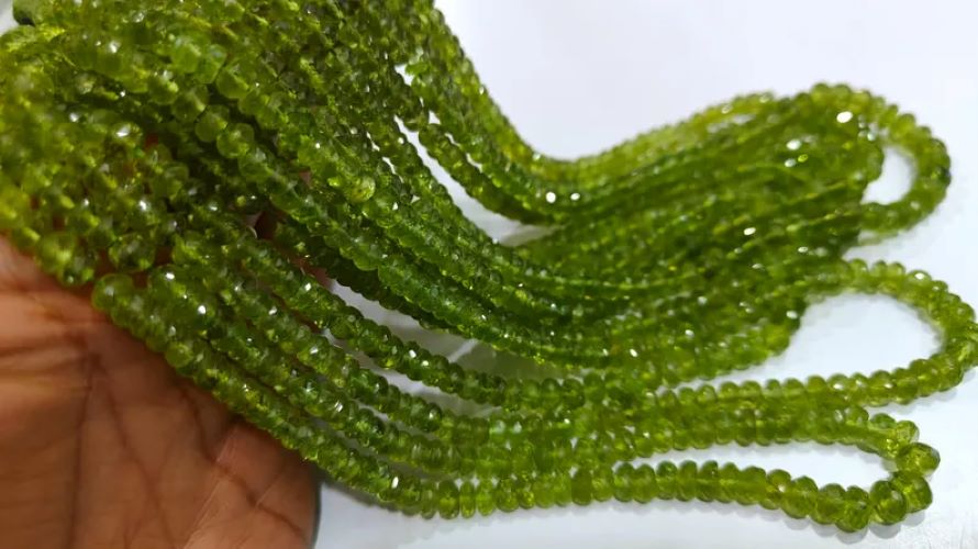 Natural Peridot Rondelle Faceted 5-6mm Beads Sold Per Strand 8 Inch Long - Beads Colour: Green
