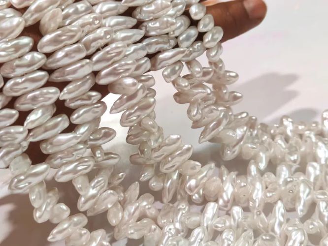 White Biwa Pearl Beads Fancy Shape size 6*17mm sold per strand 15 Inches Long