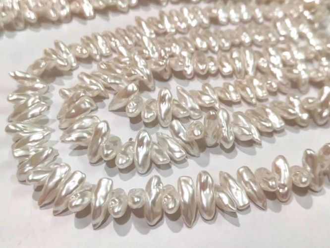 White Biwa Pearl Beads Fancy Shape size 6*17mm sold per strand 15 Inches Long