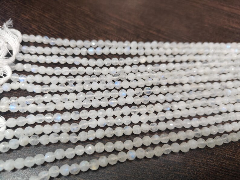 Natural White Rainbow Moonstone Round Faceted Beads 4-5mm Strand13 inches long