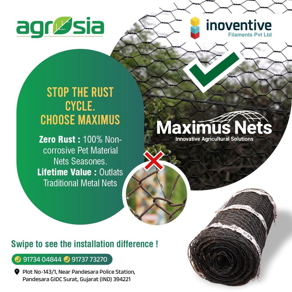 Barricade Net - Polyester, 100ft Length, Black Color, Hexagonal Shape, 2"x2" Mesh Size, Thickness 2.5mm-3.0mm | 10-12 Years Lifespan, For Commercial And Agriculture Fencing