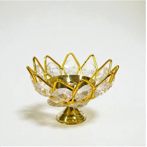 Round Pooja Brass Crystal Diya
