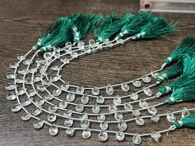 Natural Green Amethyst Pear Shape Briolette Faceted 6x10mm Graduated Beads Strand Size 8 inches long
