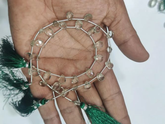 Natural Green Amethyst Pear Shape Briolette Faceted 6x10mm Graduated Beads Strand Size 8 inches long