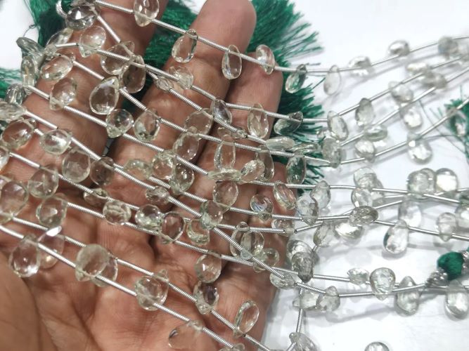 Natural Green Amethyst Pear Shape Briolette Faceted 6x10mm Graduated Beads Strand Size 8 inches long
