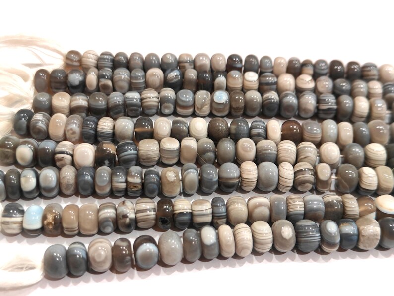 Natural Grey Jasper Rondelle Plain Smooth 8mm Beads Sold Per Strand 8 Inches Long