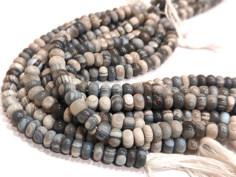 Natural Grey Jasper Rondelle Plain Smooth 8mm Beads Sold Per Strand 8 Inches Long