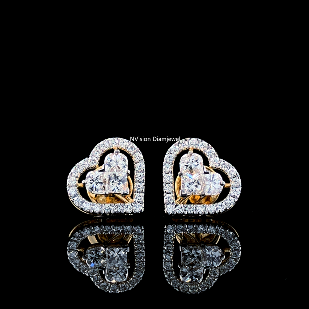 Sweetheart Pie-cut Heart Shape 18kt Natural Diamond Studs - Diamond Carat Weight: 0.93 Carat